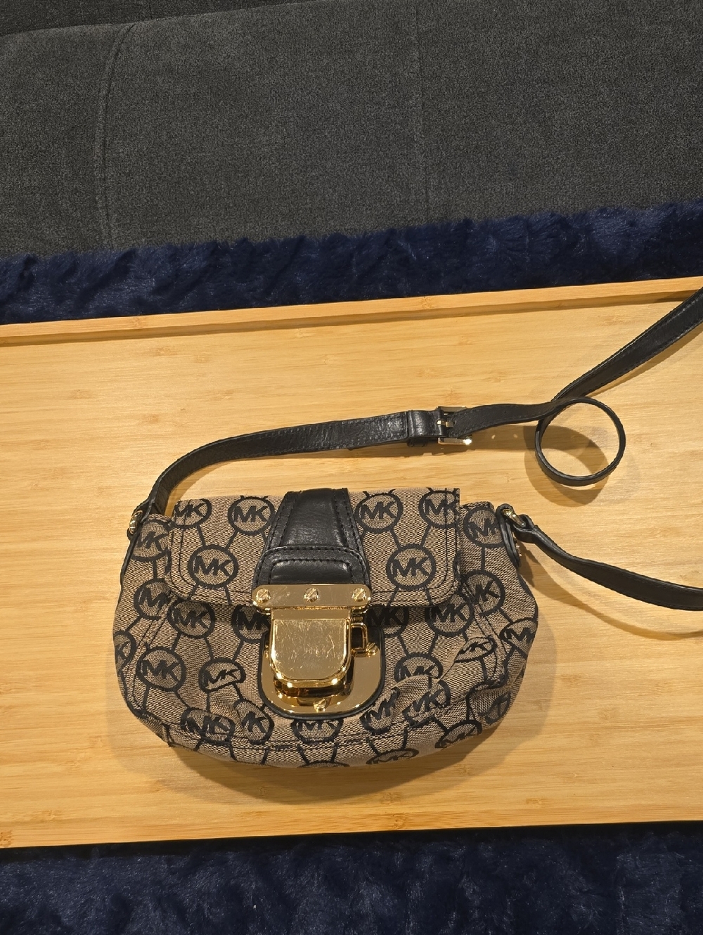 Michael Kors Brown and Black Monogram Crossbody with Gold Hardware. Really Cute!